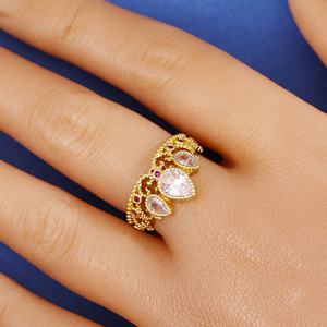Ouj <span class=keywords><strong>Turkuaz</strong></span> pietra preziosa in oro placcato rame apertura corona regolabile principessa a forma di dito anelli per le signore - Product Image 1