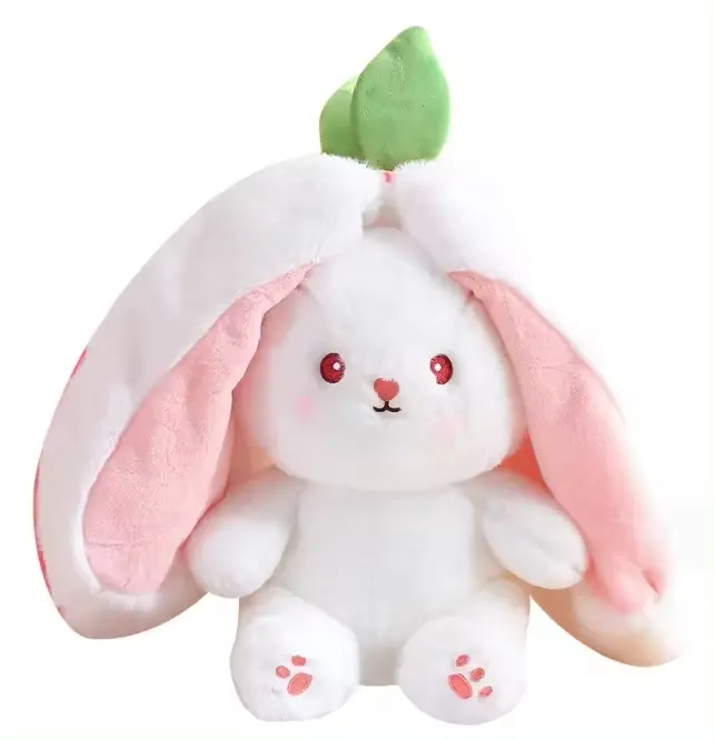 Nouveau design personnalisé fraise carotte lapin jouets en peluche bébé dormir lapin en peluche animal en peluche apaiser poupées de chiffon