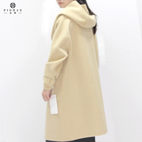 Longue longueur dame laine veste Beige manteau casual vêtements d'extérieur pour femmes avec capuche deux grandes poches sur le devant personnalisé filles vêtements