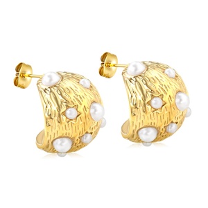 Nouveauté, boucles d'oreilles pendantes en forme de goutte d'eau, personnalisables, tendance, en acier inoxydable plaqué or 18 carats, avec incrustation de perles, pour femmes - Product Image 1