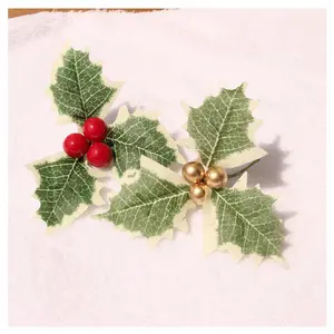 Christmas Picks Artificial Holly Berry with Green Leaves for Christmas Wreath Arrangement Cake Toppers Craft Wedding Party