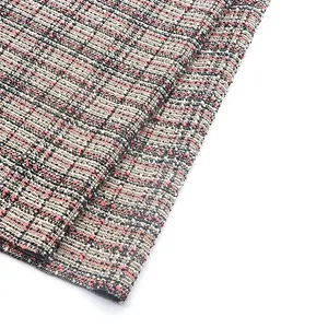 Chane-style Custom Fancy Coat Check Fabric 300gsm 93%Polyester 5%Rayon 2%Spandex Tweed Knitted Fabric For Women Garment