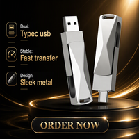 Flashdisk USB Custom Tipe-C Dual Interface Metal 8GB 16GB 32GB 64GB 128GB untuk Ponsel Laptop Tablet