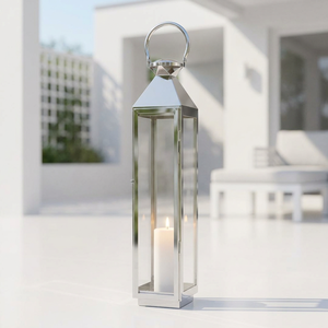 Fabricants de décorations pour la maison et le patio, lanternes à bougies carrées hautes en acier inoxydable - Product Image 1