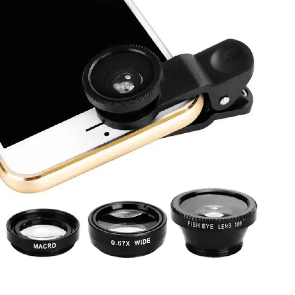 3-in-1 Wide Angle Macro Fisheye Lens Camera Kits Mobile Phone Fish Eye Lenses mit Clip 0.67x für iPhone Samsung All Cell Phones