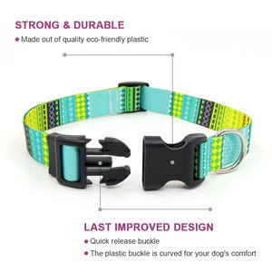 Collar Ajustable para Perro con Patrón Geométrico y Cierre de Hebilla, Diseño Tribal en Verde y Azul Vibrante - Product Image 3