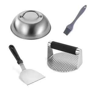 Manjia Griddle Accessories Set Professional Burger Press Smashed Burger Kit With Stainless Steel Burger Press Melting Dome