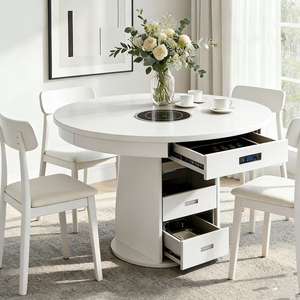 <span class=keywords><strong>Table</strong></span> <span class=keywords><strong>de</strong></span> salle à manger ronde <span class=keywords><strong>de</strong></span> 55 pouces avec tiroir pour 4 à <span class=keywords><strong>6</strong></span> personnes, style moderne farmhouse, <span class=keywords><strong>table</strong></span> <span class=keywords><strong>de</strong></span> cuisine circulaire - Product Image 1