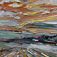 Superbe peinture à l'huile impasto coucher de soleil sur l'océan, peinte à la main, texture 3D, tableau mural sur toile pour art mural personnalisé