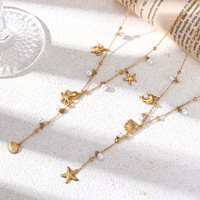Collar de Moda con Colgante de Estrella de Mar y Concha de la Serie Océano, Chapado en Acero Inoxidable con Oro de 18K, Estilo Sofisticado para Mujer
