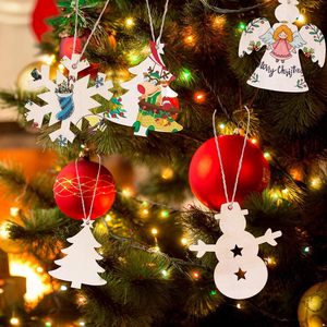 Ornements de Noël en bois tranches de bois non finies avec trous pendentifs blancs en bois pour enfant bricolage artisanat décor d'arbre de noël - Product Image 3