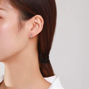 Boucles d'oreilles clous en argent sterling S925 classiques, personnalisables, version cuivre, avec zircon rond pour femmes - Product Image 4