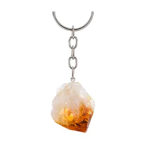 정밀한 보석 매력 자연적인 돌 마노 펜던트 불규칙한 만들어진 Citrine 점 Keychain 금속 반지