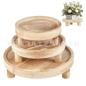 Round Wooden Cake Stand Natural Wood Color For Food Display <b>Storage</b> <b>Trays</b> Standing Type Living Room Use - Product Image 4