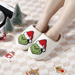 Nouvelle maison noël <span class=keywords><strong>Grinch</strong></span> chaud hiver coton pantoufles Couples hommes et femmes à semelles épaisses chaussures à semelles souples épais antidérapant - Product Image 2