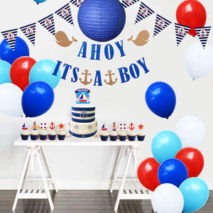 Nicro-ensemble de décorations pour premier <span class=keywords><strong>anniversaire</strong></span> de bébé, thème océ<span class=keywords><strong>an</strong></span> nautique, ancre marin, décorations, fournitures de fête prénatale, pour garçons, - Product Image 6