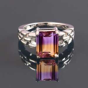 Bague de fiançailles en améthrine, coupe émeraude, améthrine bicolore, bague solitaire en argent sterling 925, pierre de naissance de février, cadeau de bijoux - Product Image 2