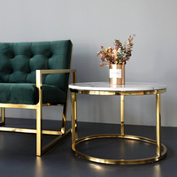Table basse de luxe avec plateau en marbre, surface ronde, ensemble de meubles multifonctionnels en acier inoxydable, lot de 2 pour salon