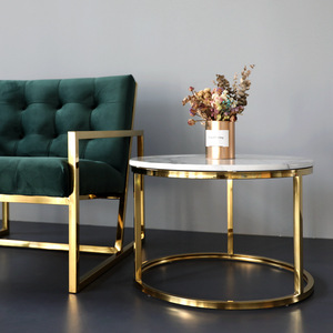 Luxury Coffee <strong>Table</strong> with Marble Top <strong>Round</strong> Surface <strong>Nesting</strong> Stainless Steel Multifunction Furniture Set <strong>of</strong> 2 for Living Room - Product Image 2