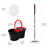 360 °   Ensemble de serpillière rotative avec seau et 2 têtes de rechange en microfibre pour le nettoyage domestique