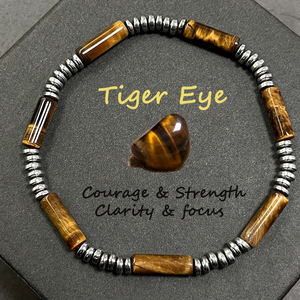 สร้อยข้อมือลูกปัดตาเสือและเฮมาไทต์ธรรมชาติทรงไม่สม่ำเสมอ ชิ้นงานสไตล์เรโทรสำหรับสวมใส่ในชีวิตประจำวันและชุดสไตล์สตรีท - Product Image 1