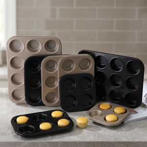 6&12 Cups Nonstick Muffin Pan <b>Set</b>, Carbon Steel Flat Bottom Cupcake Tray, <b>Bakeware</b> for Kitchen Baking & Pastry Tools - Product Image 1
