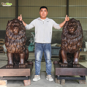 आउटडोर बगीचे की सजावट मूर्तिकला जीवन आकार पीतल की कांस्य बैठे शेर की मूर्तियां - Product Image 1