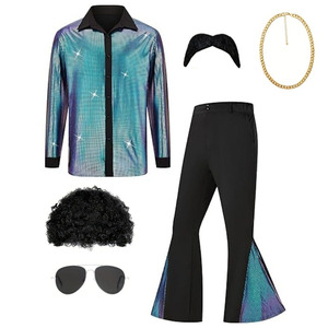 Costume d'Halloween hippie <span class=keywords><strong>des</strong></span> années 1960-1970 pour adultes, tenue de <span class=keywords><strong>chanteur</strong></span> disco pour homme, tenue brillante, pantalon pattes d'éléphant, costumes de jeu - Product Image 5
