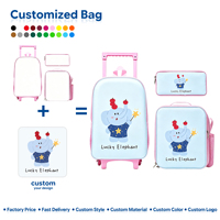 Sac à dos à roulettes géométrique bleu porte-bonheur pour enfants, ensemble 3-en-1 avec fermeture éclair, imperméable et respirant, pour l'école et les voyages
