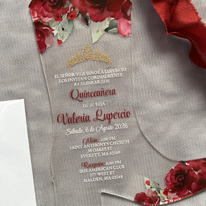 <span class=keywords><strong>Invitation</strong></span> en forme de botte acrylique de roses bourgogne pour la fête d'anniversaire de coing - Product Image 5