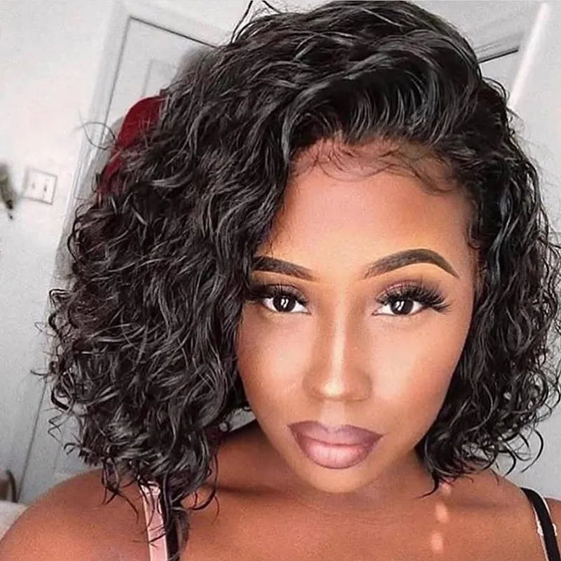 Pixie Cut Wig Human Hair Water Wave Bob Short Human Hair Wigs Bleached Knots 13x4 Lace Frontal Wig With Baby Hair For Women