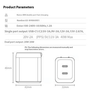 Estándar de EE. UU. Pd40W para cabezal de <span class=keywords><strong>carga</strong></span> de <span class=keywords><strong>Apple</strong></span> Certificado ETL Dual C-Port Nitruro de galio <span class=keywords><strong>Carga</strong></span> rápida para IPhone16Promax para viajes - Product Image 3