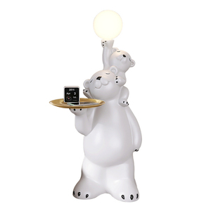 Sculpture animalière personnalisée, ornement de canapé de salon, décoration d'intérieur père fils, statue de grands ours avec plateau de rangement et lampe de lune - Product Image 1