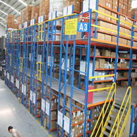 Étagères de mezzanine robustes en acier durable avec finition thermolaquée et protection contre la corrosion, rayonnages de mezzanine, rayonnages d'entrepôt