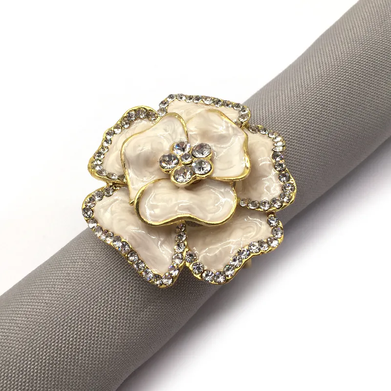 Flower Napkin Ring Wedding Rose Shaped Diamond Crystal Elegant Wedding Party Napkin Ring