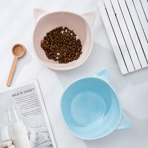 Bol en céramique pour chat, design antidérapant, pour eau et nourriture, forme arrondie, motif fleur de cerisier - Product Image 4