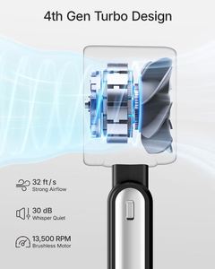 Portable Handheld Turbo Fan 5 Speeds 3600mAh Rechargeable 3-in-1 Foldable <b>ABS</b> Digital Display USB-C Fast Charging Strong Wind - Product Image 3