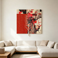 Art mural abstrait moderne rouge et noir texturé, peint à la main, décoration murale texturée en corde tressée 3D, tailles personnalisées disponibles