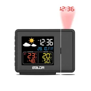 BALDR B0367 Jam Proyektor Warna Digital, Proyektor Jam Dalam dan Luar Ruangan, Monitor Temperatur dan Kelembaban Hingga 3 Sensor