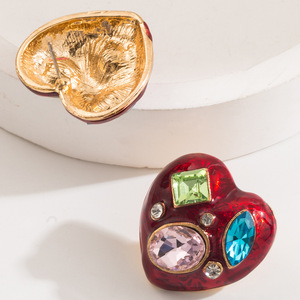 Boucles d'oreilles pour femmes, style coréen, motif cœur d'amour <span class=keywords><strong>français</strong></span>, en alliage, avec goutte d'huile incrustée, verre coloré et pierre naturelle, élégantes pour les fêtes - Product Image 3