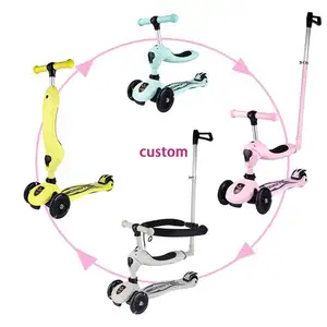 5 In 1 Foldable Foot Scooter Pu Flashing Wheel Children Kids Scooter 3 Wheel For Kids Baby Folding Scooters With Seat