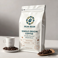 Sacs refermables carrés imprimés sur mesure, à fond plat, à soufflet, pour l'emballage de haricots et de café, avec valve et fermeture éclair