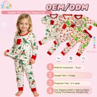 Ensemble de pyjama personnalisé OEM pour filles, Noël, hiver, 2 pièces, haut à manches longues, pantalon de nuit rouge, motif personnalisé, ensemble de vêtements de nuit pour tout-petits