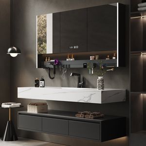 Smart Bathroom Cabinet Storage <b>Mirror</b> Cabinet <b>White</b> Top Sink Wall-Mounted Drawers Hollow Shelf - Product Image 4