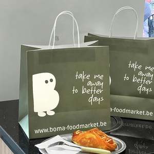Sacs en papier kraft écologiques personnalisés avec logo pour la restauration, les courses et l'emballage alimentaire avec poignée - Product Image 6