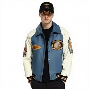 Veste de moto d'hiver pour hommes, élégante, personnalisée, en cuir véritable de haute qualité, broderie de capuche à col montant, vêtements d'extérieur personnalisés pour motocyclistes - Product Image 1