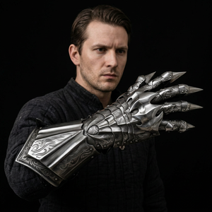 Guantes de Acero Estilo Medieval Moderno, Plateados, con Grabado, Diseño Antiguo, Accesorio para Cosplay - Product Image 1