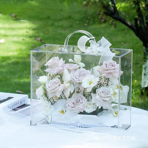 핫 세일 모던 아크릴 플라워 박스 투명 돔 속 오래가는 보존 영원한 장미 우아한 플로어 화병 선물 - Product Image 2