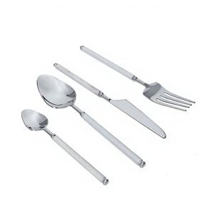Ensemble de couverts modernes en résine blanche, 4 pièces, tiges fines et rondes, en acier inoxydable, vaisselle de table - Product Image 1
