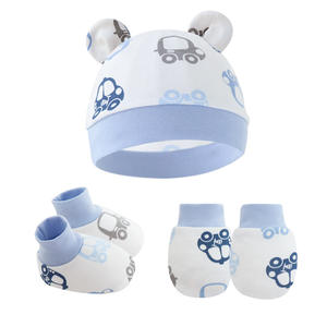 2023 nouveau commerce extérieur Beanie bébé oreille chapeau dessin animé nouveau-né casquette infantile Beanie gants et couvre-pieds 3 pièces ensemble - Product Image 1
